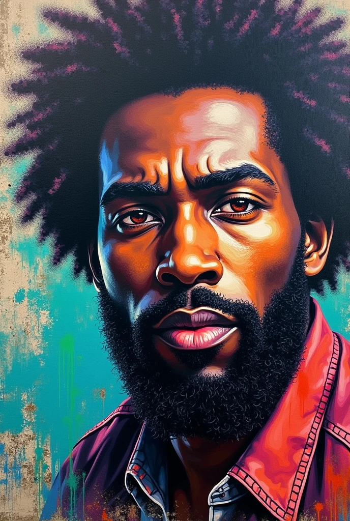 a close up of a pintura de grafite of a afro man's face, arte de rua 8 k, arte do grafitee de rua, grafite colorido, arte do grafite, arte de rua style, estilo de arte urbana, Arte do grafite, splashed with arte do grafite, arte de rua:4 obra-prima, arte de rua : 4 obra-prima, pintado com spray em uma parede, pintura de grafite, grafite intrincado, tinta grafitti