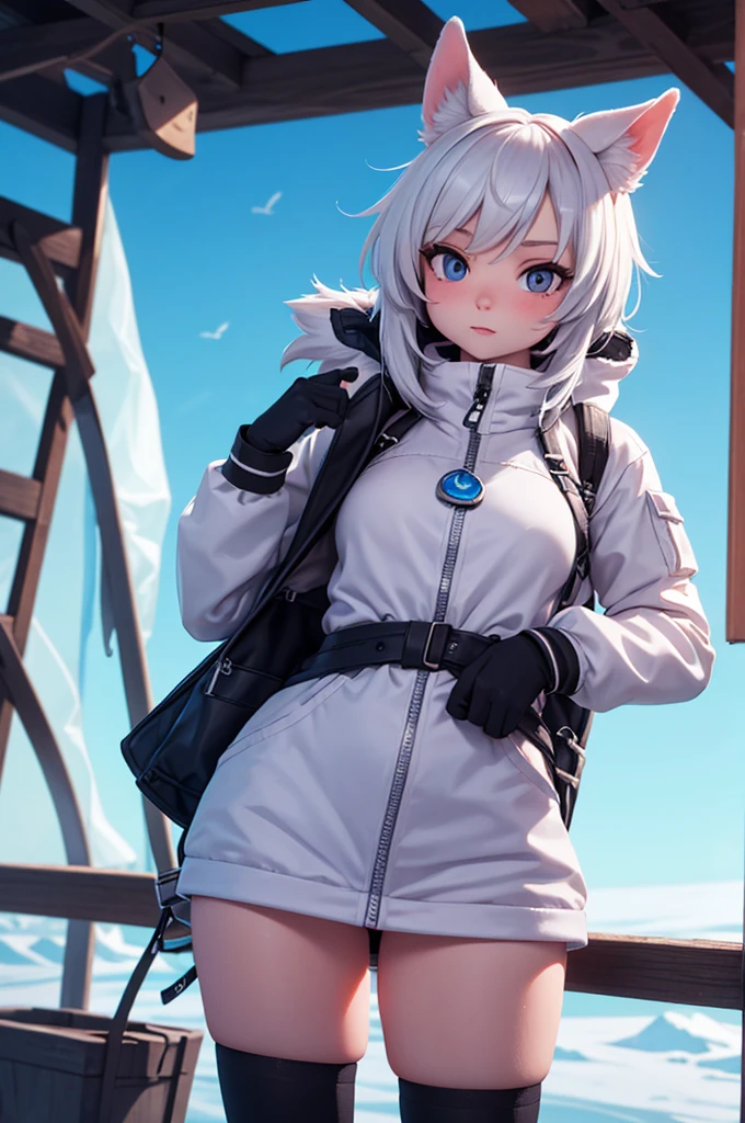 a nudy naugthy  female arctic explorer inside the exploringstation