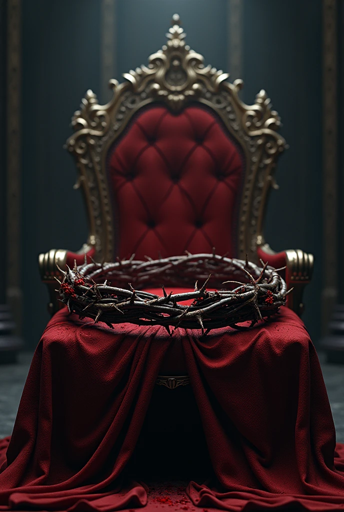 Blue crown of thorns with blood residue in a throne