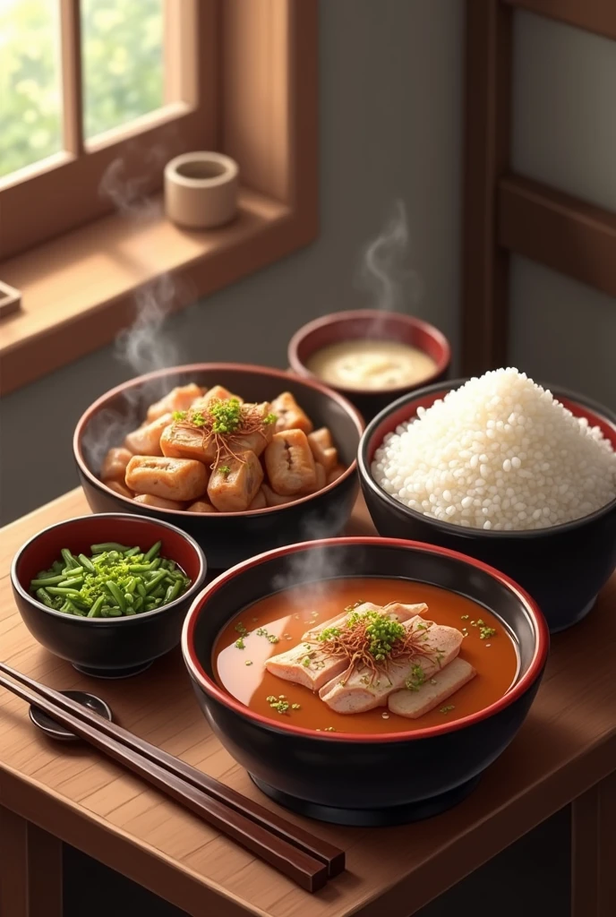 home cooking Boiled offal cooked rice miso soup
