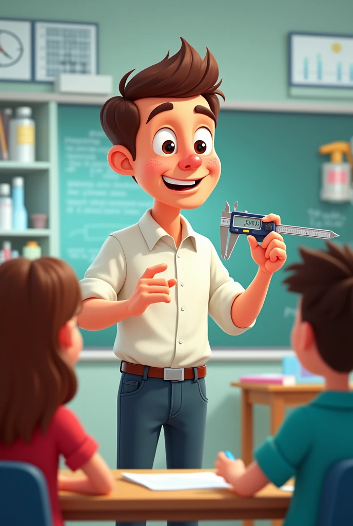 Animated male teacher with vernier