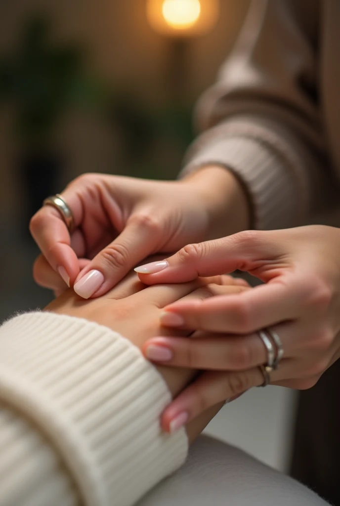 HAND OF A PERSON AND HAND OF A MANICURIST FIXING NAILS

