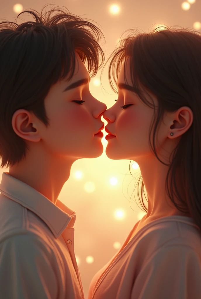 A girl kissin a boy olips