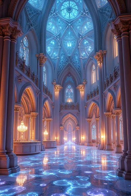 Gothic architecture made of jewels. It makes the jewels look more sparkly and reflective. It's all made of jewels. It reflects the light and shines more. It also makes the jewels look more transparent. The interior furniture and pillars are all made of jewels. The tables and floors are all made of jewels. Kitchen、Kitchen、Cooking space 、I want to see the kitchen space.、Dining table、Kitchen-Dining、table