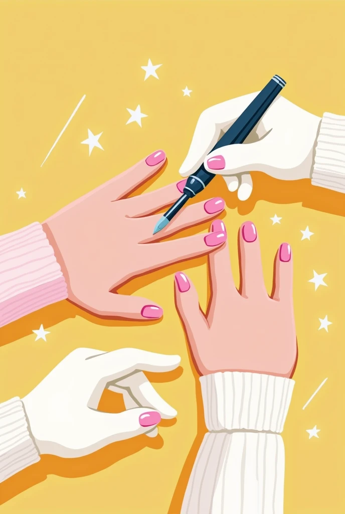 HAND OF A PERSON AND HAND OF A MANICURIST FIXING NAILS CARTOON

