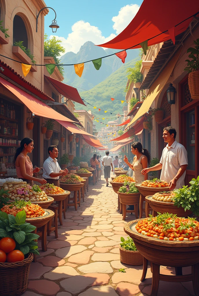 Create an image of Peruvian gastronomy and the influence of other cultures
