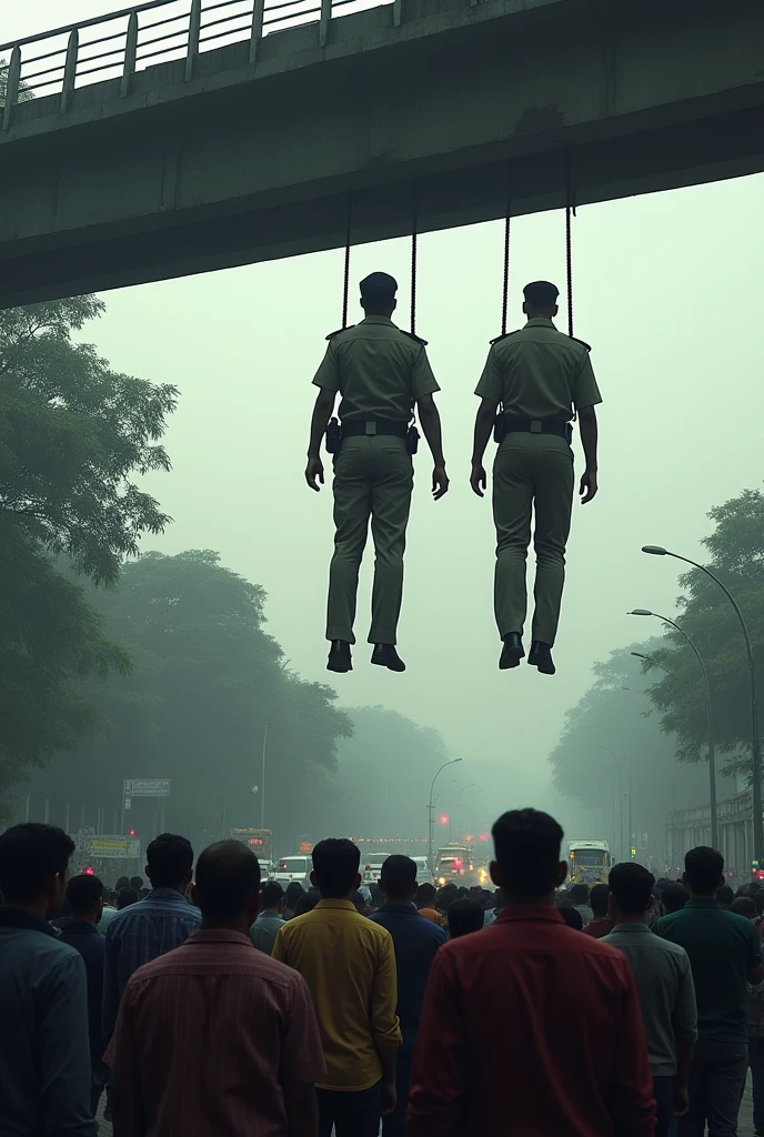 (Bangladedhi 2 police hanging  in the bangladeshi over-bridges ,  some one murder them & hanging  on the highway road, lots of people watching this senario. All are crying but they can't do anything 