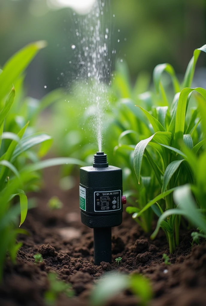 Real automatic irrigation system with arduino and water pump but watering water and making it look real, hides the arduino a little, Add that the water comes out of a water pump, not from the Arduino., and that the water is watering the plants, and the water pump is also a little small