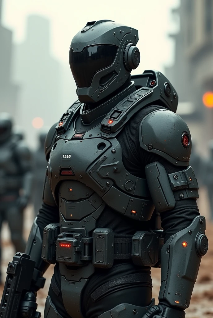 futuristic soldier, tactique, full face mask , man 30 years old, commandant