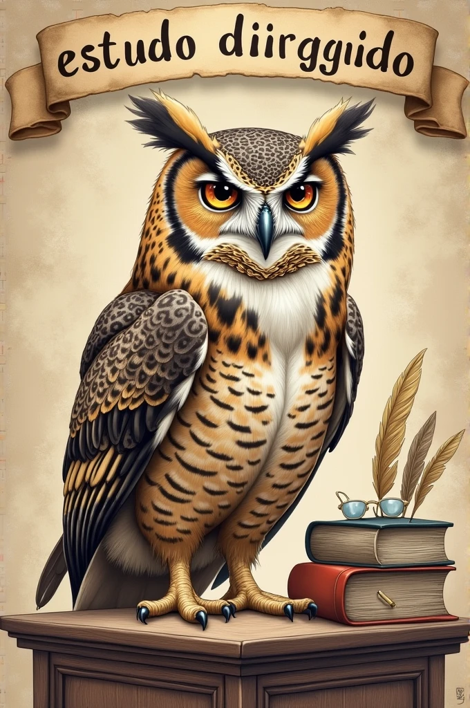 Outline of a teacher owl with the words: Estudo Dirigido Alë e Gabi