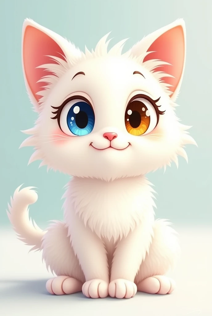 white cat with heterochromia cartoon style