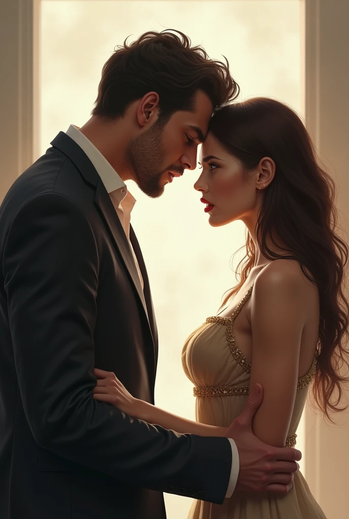 Two beautiful couples staring at eachother angrily
The man is taller than her