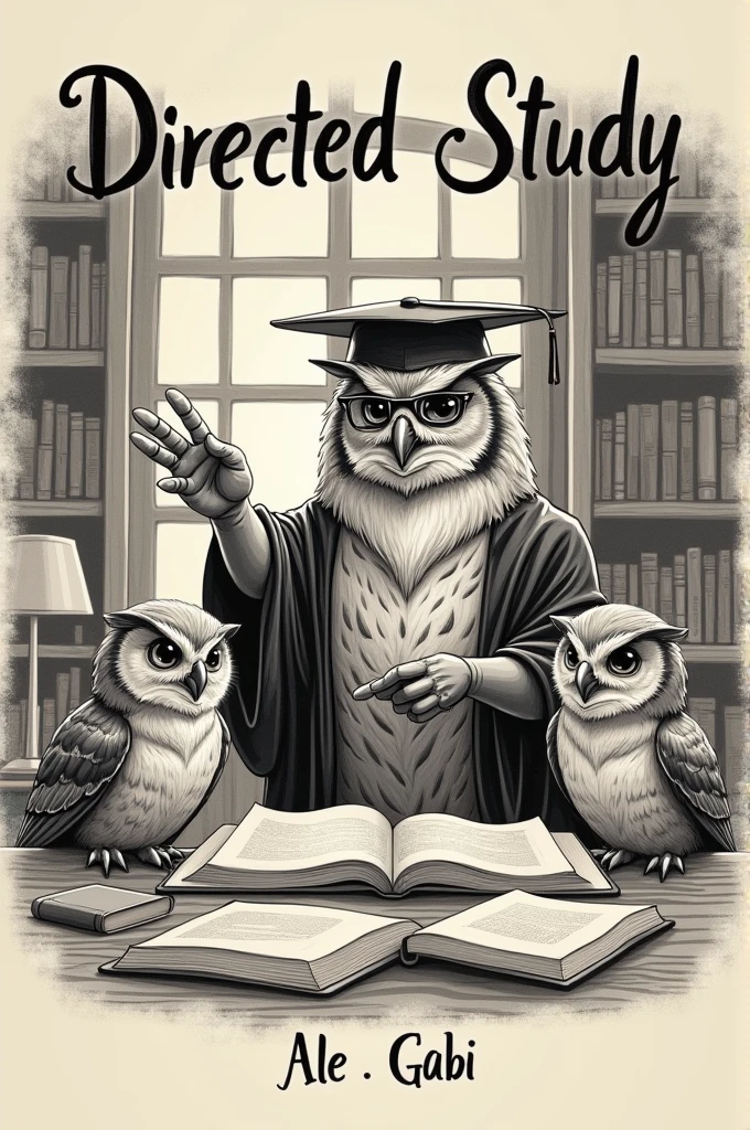 Drawing of a teacher owl with the words Directed Study Ale and Gabi