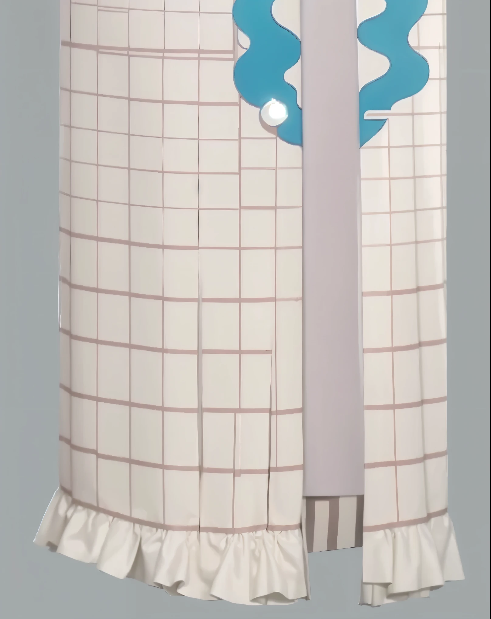 White coat, Winter coat, voluminous coat. with blue flowers on the sleeves, blue flowers, plaid coat, checkered print, frills в низу, frills на пальто, frills на воротнике, blue print on coat, blue wavy line, frills на воротнике, белые frills, blue wavy line print, frills