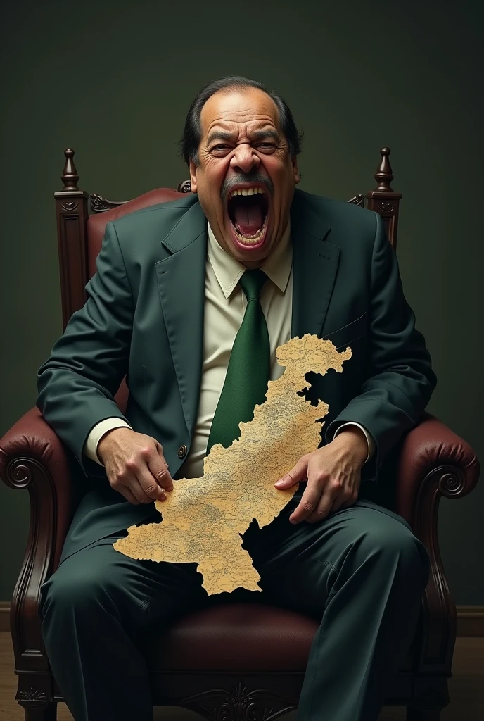 Nawaz Sharif Eating Pakistan shaped map with evil smile
