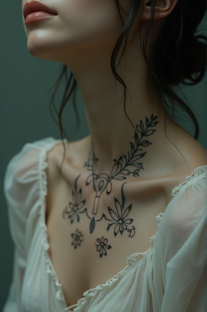 Elegant tattoo on throat referring to the end of life