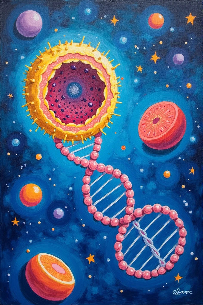 Create a painting with tempera on the cell and genetics
