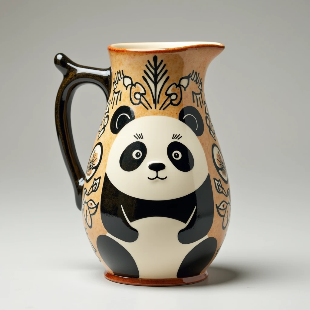 High quality ceramic drinking jug, the surface is inspired by the totem to design a flat cute panda illustration, covered with a lovely and novel wonderful artwork