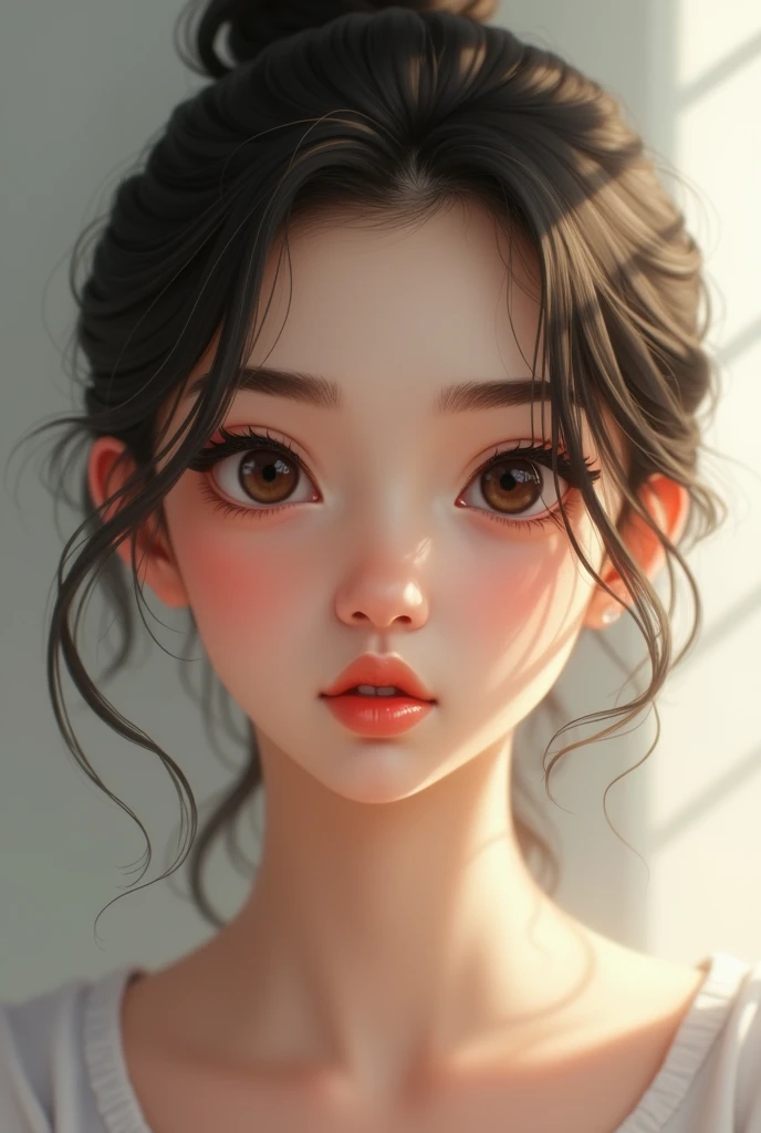 a square face shaped girl but not very square with a high arched brows