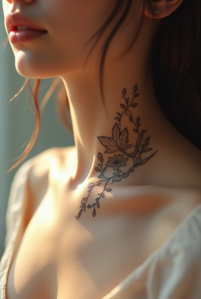 Elegant tattoo on the throat