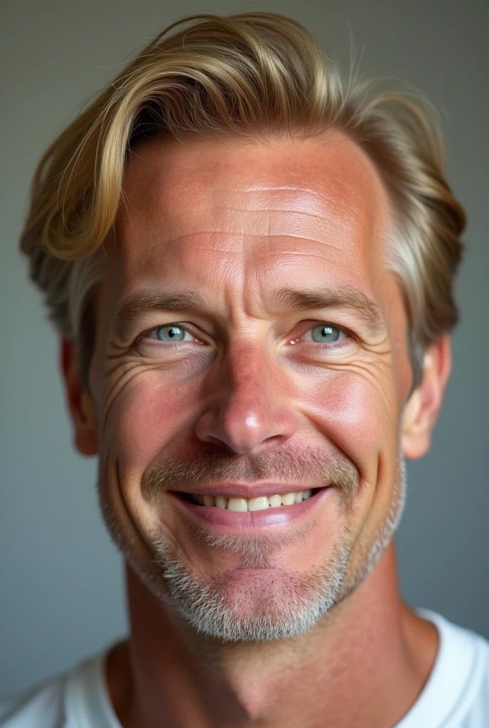 (photorealism:1.2), Blond father without a beard, blue eyes, pinkish white skin