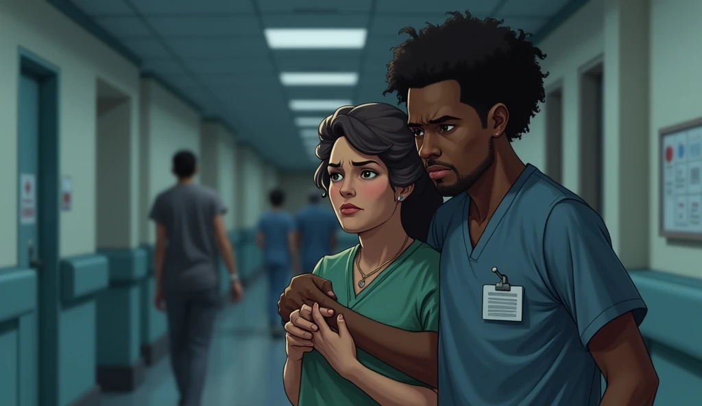 Jeune noir triste  accompagnant sa mere á l'hopital

