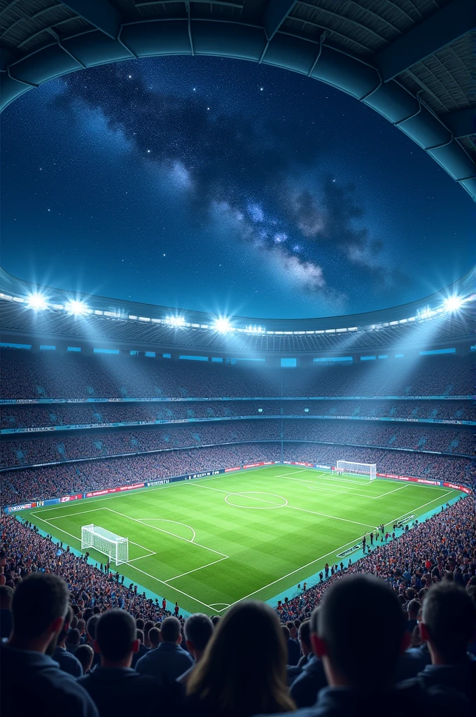 Create beautiful football stadium with beautiful Stars and night view 