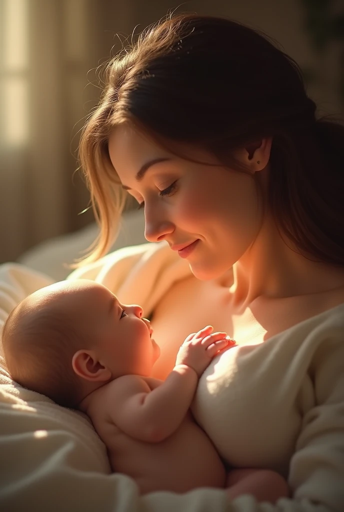 A girlsbBoobs milk
She is feeding het baby