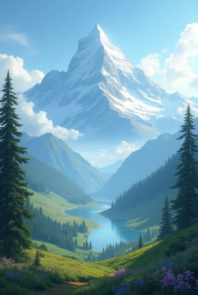 A landscape with a mountain to the east