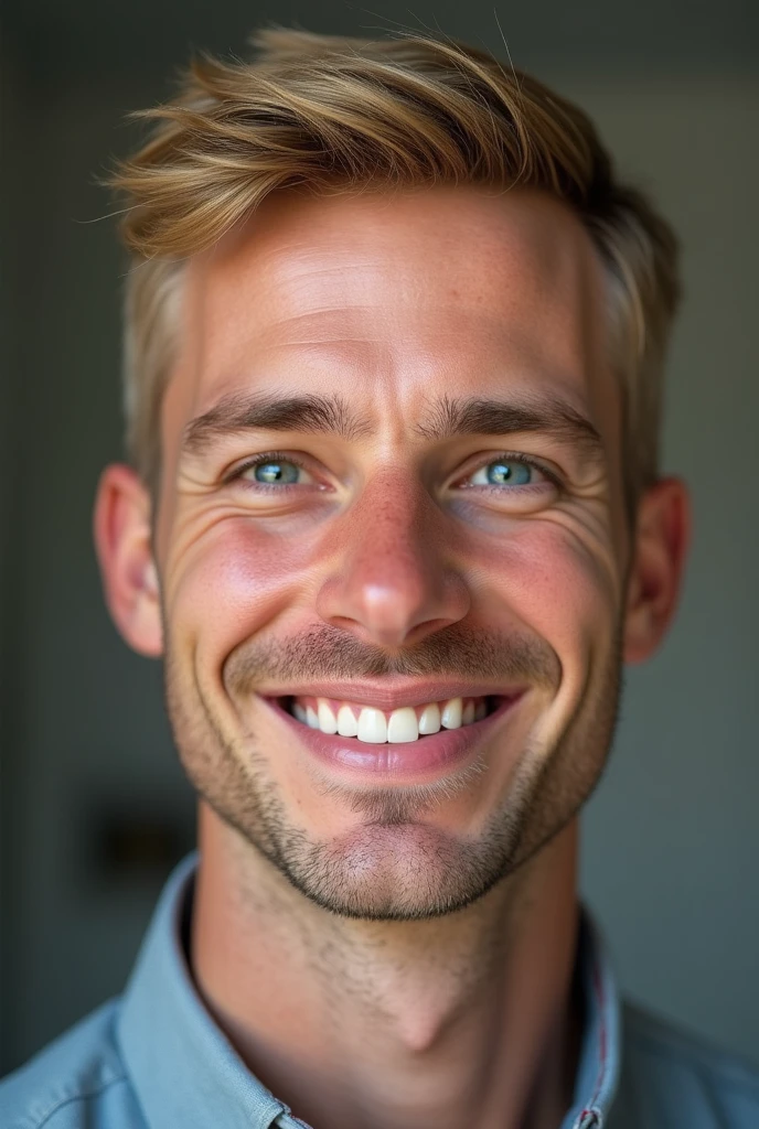 (photorealism:1.2), Father with short blond hair, Without beard, blue eyes, pinkish white skin, 3