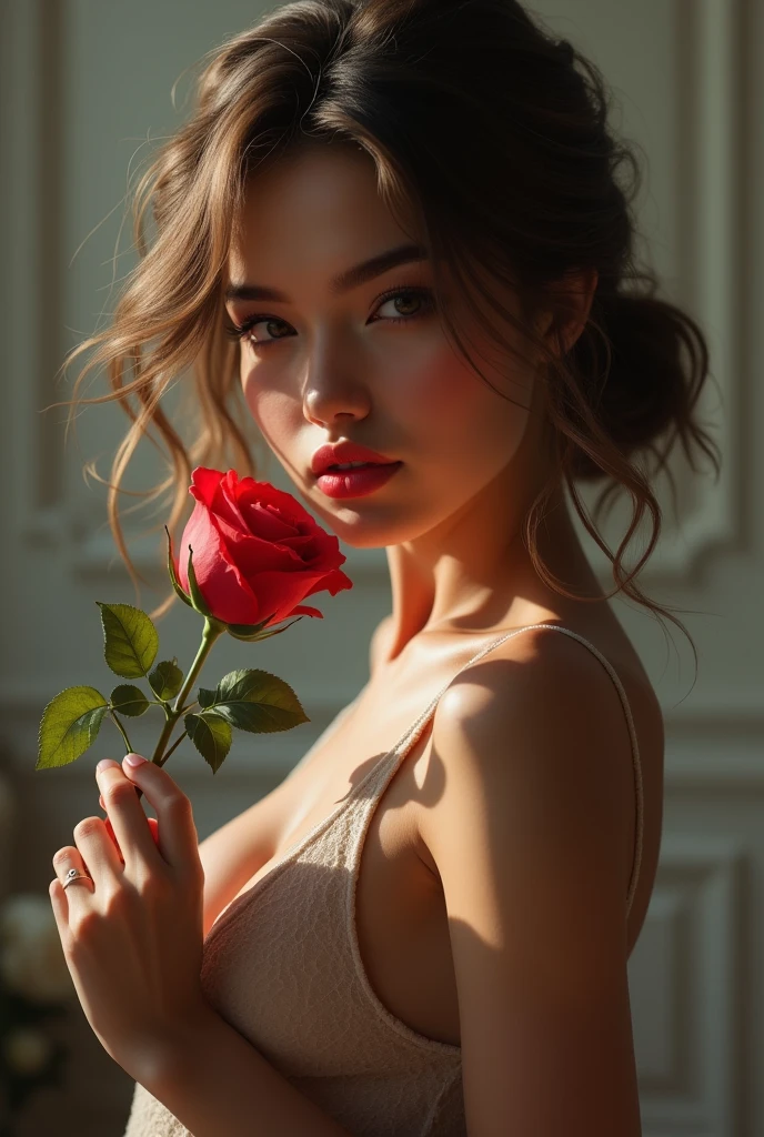 Sexy girl with one rose

