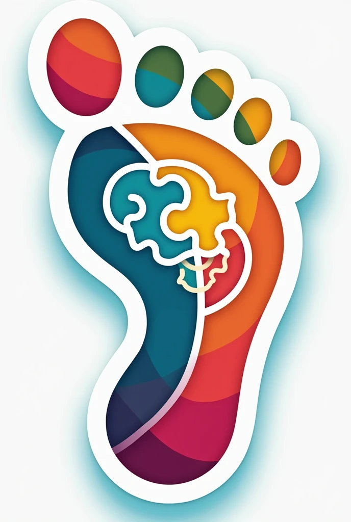 create a large logo with a footprint with the name neuro clin that has an image of a colorful half puzzle brain for an occupational therapy space