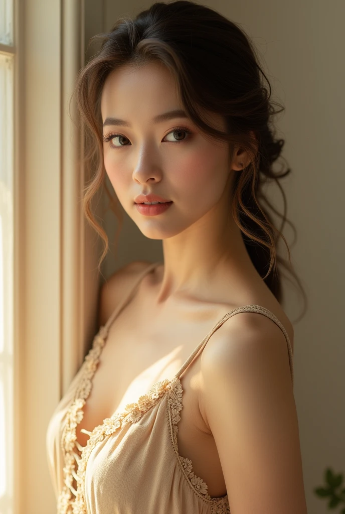 Beautiful in a beige dress