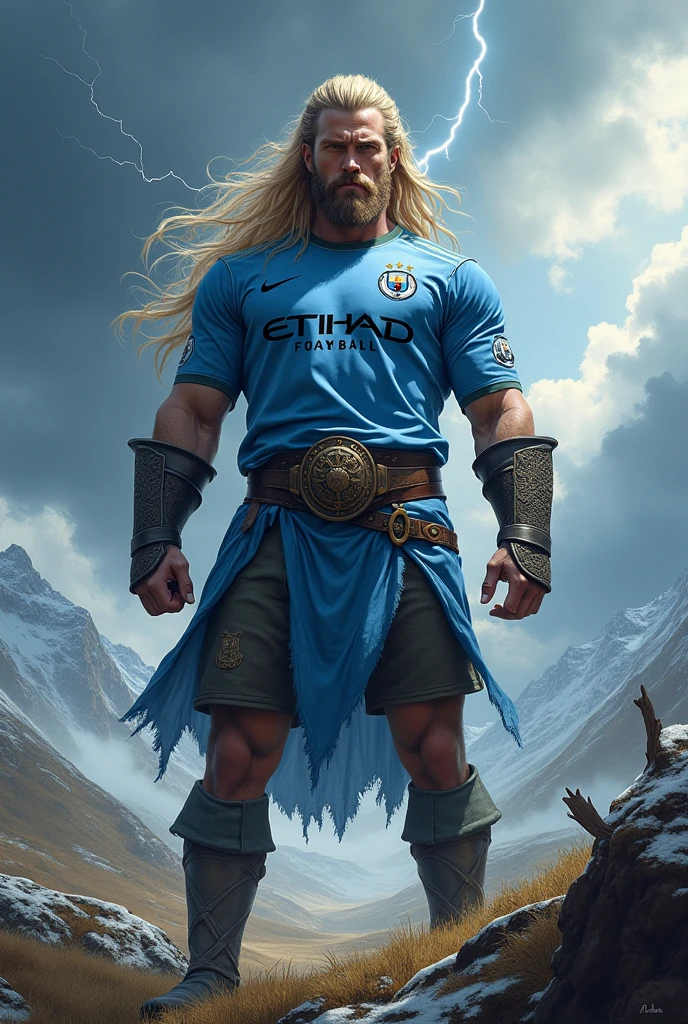 Erling HAALAND as Ragnar viking in Manchester City jersey