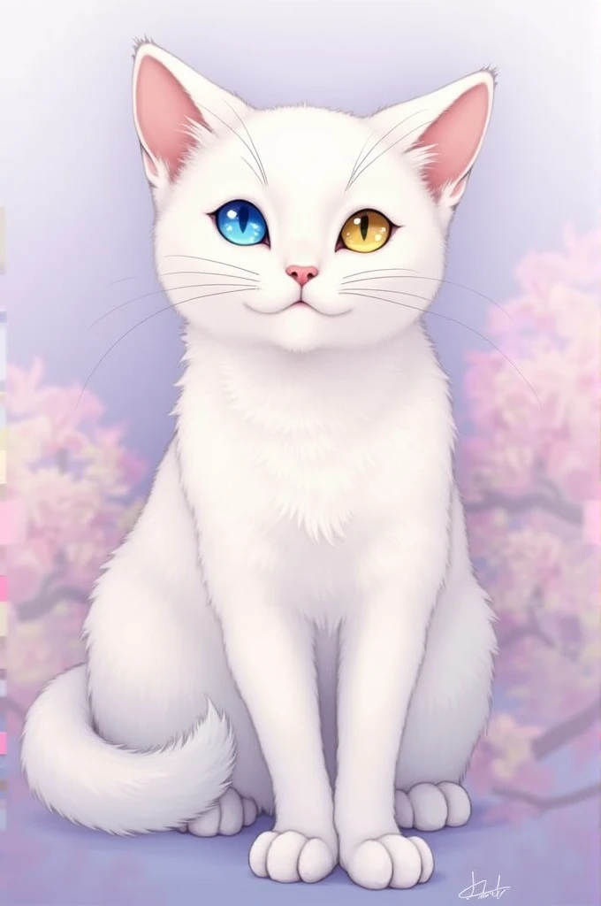 White cat with heterochromia with pastel colors in 2000 format*1200 px