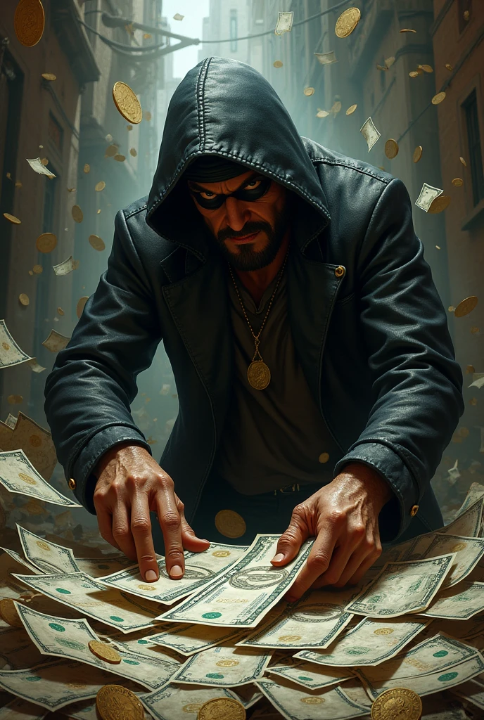 Word Picazo Ratero with money background