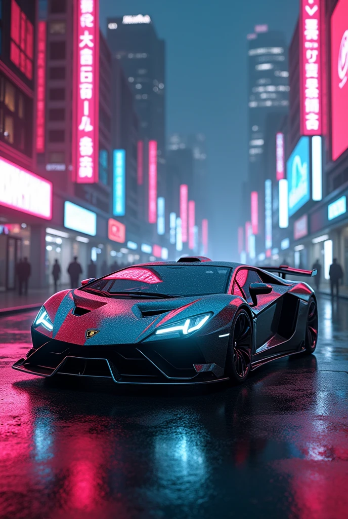 Lamborghini with cyberpunk in neon light 