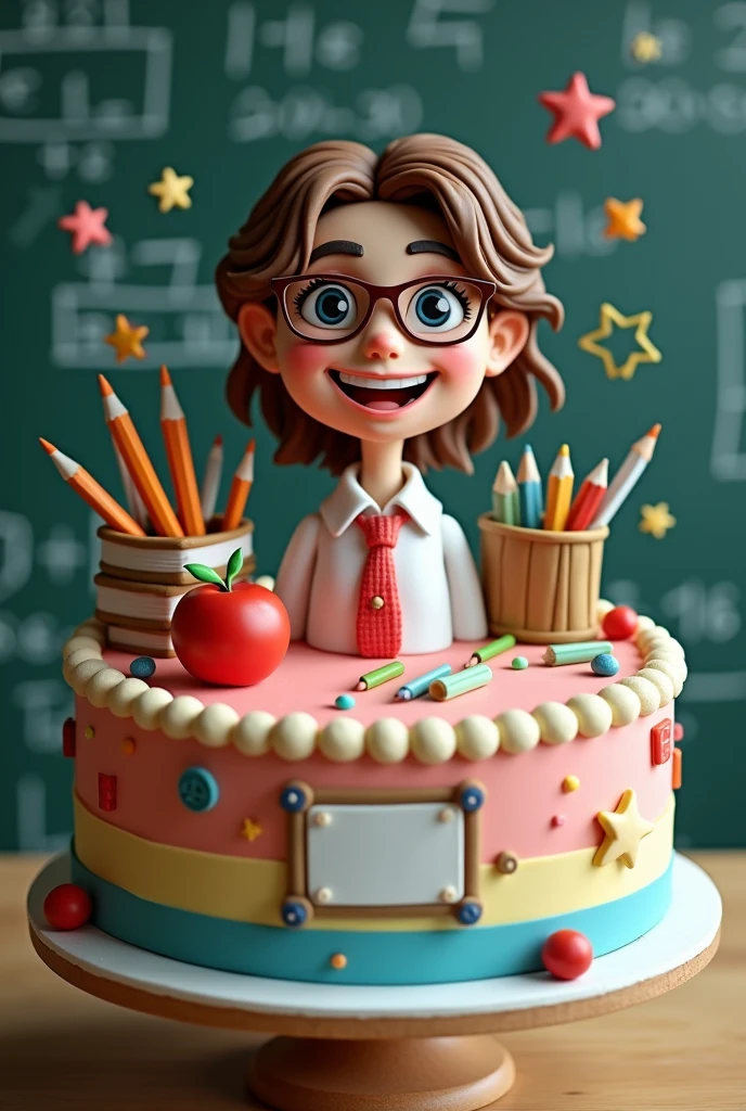 Animated cake decoration with a teacher theme