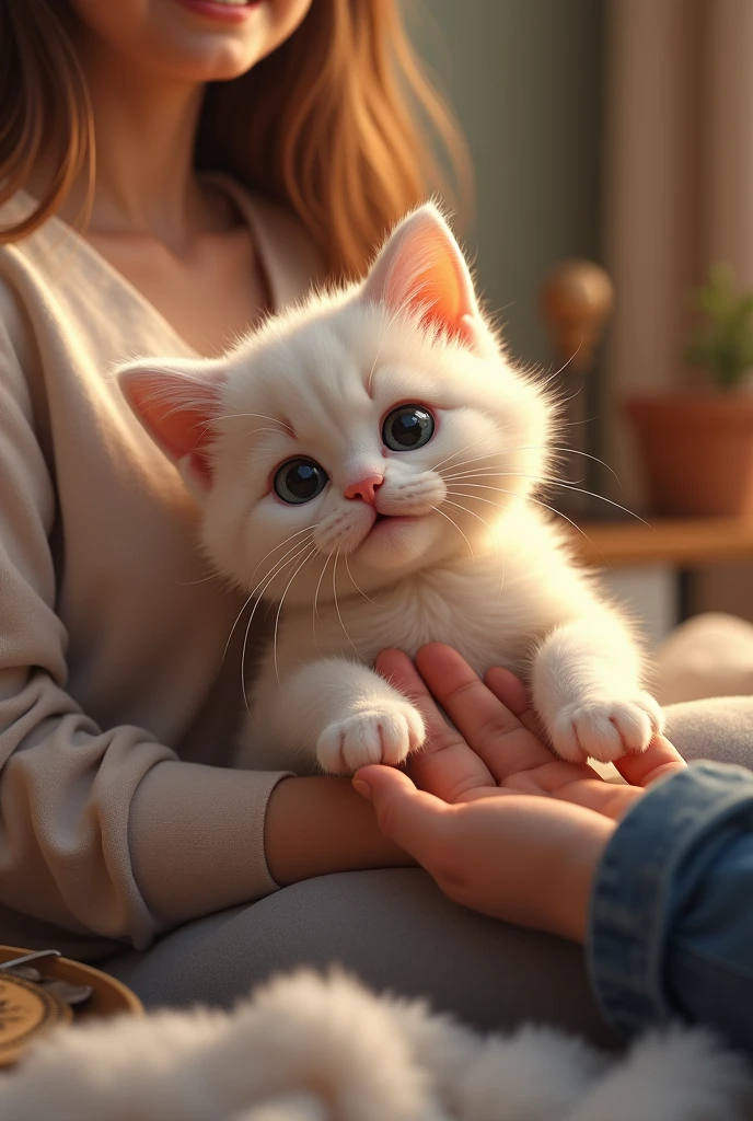Realistic cute cat biting its owner
