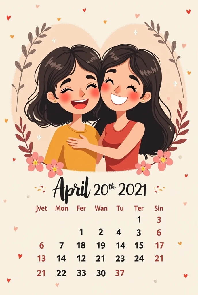 Create a picture of love calendar of 20th April 2021 for best friends(female)