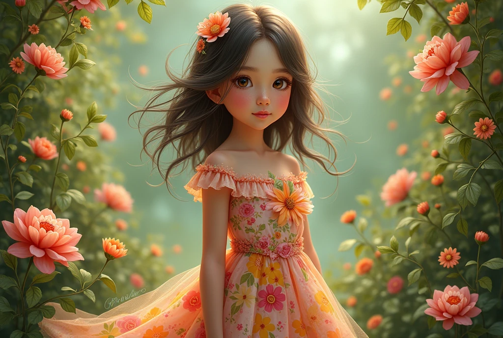 Cute girl, flower dress, ultra-detailed, realistic,