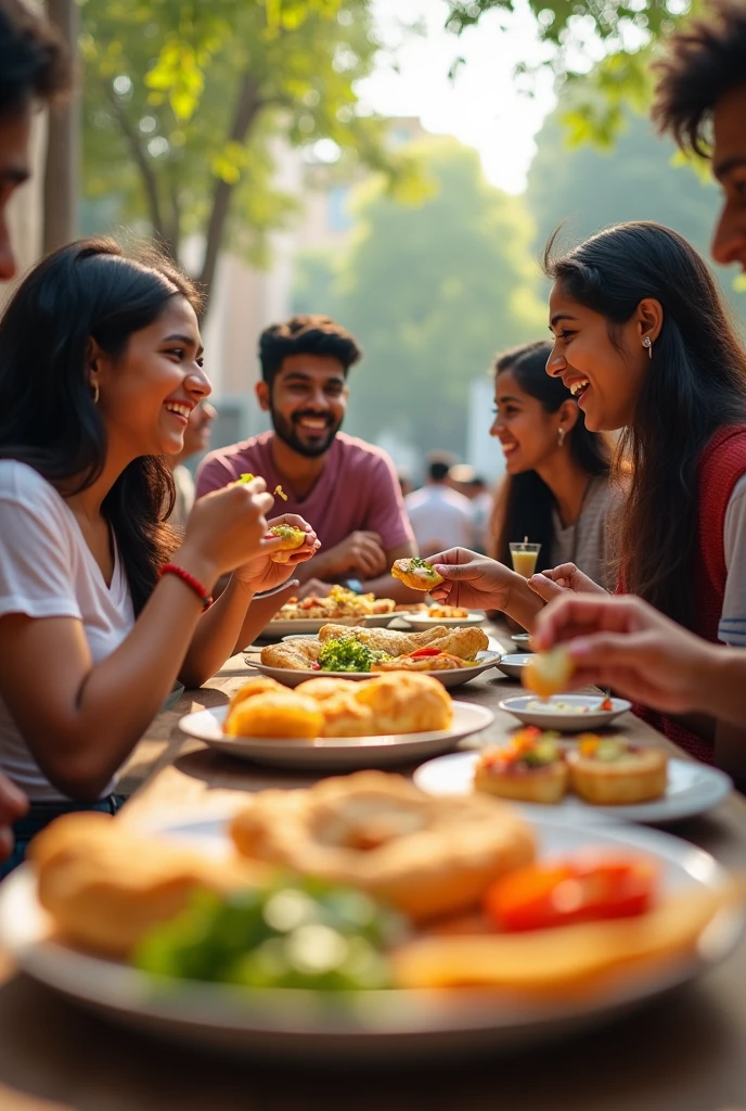 Create Indian college students preferring baked and roasted food instead of fried food like samosa