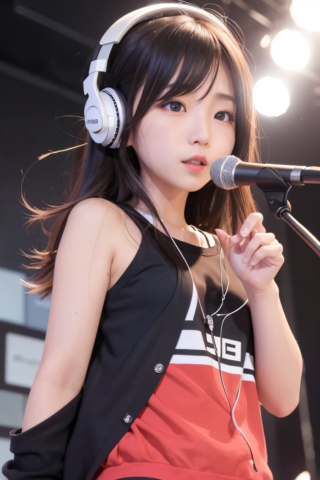 Live Broadcast、With a girl、microphone、Headphones