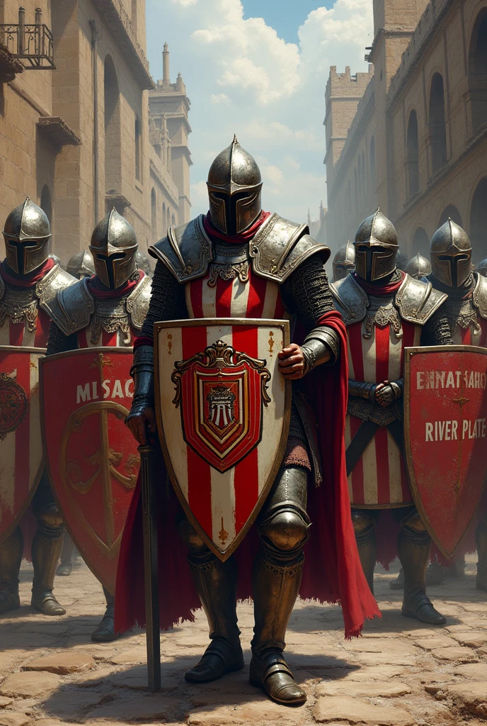 A medieval hooligan team with armor belonging to the Argentine soccer team River Plate