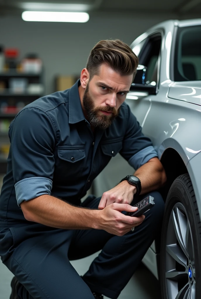 Handsome guy repairman bmw car remote control