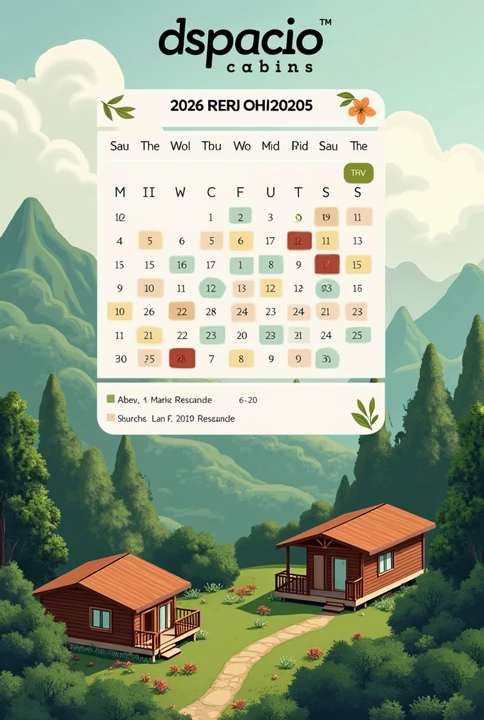 RESERVATION CALENDAR FOR AN ECOLODGE CALLED "DSPACIO CABINS" FROM MARCH 2026 ALL RESERVED