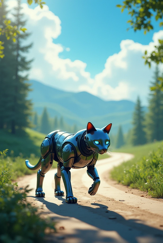 One ai cat walking a road
