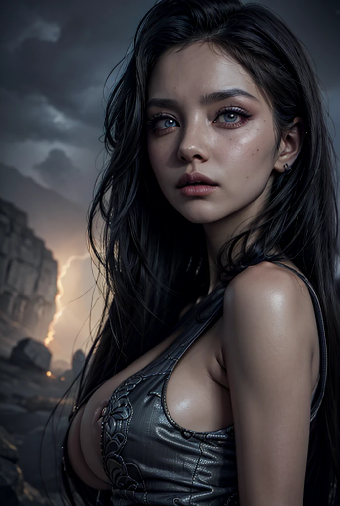 a medusa woman with beautiful detailed eyes, beautiful detailed lips, extremely detailed face, long eyelashes, wearing a sexy dress, fighting through the sky, hyperrealistic, 8k, high quality, detailed, cinematic lighting, dramatic, dark fantasy, dramatic lighting, dramatic colors, chiaroscuro, moody, dramatic atmosphere, digital painting, concept art