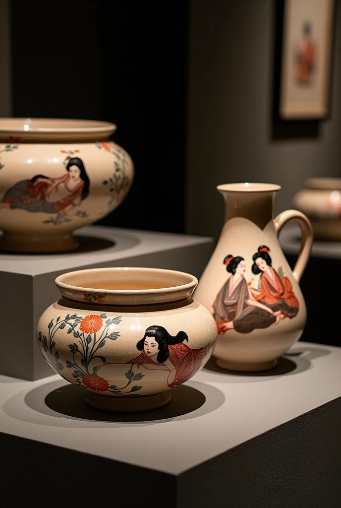 Pottery featuring Utamaro&#39;s pillow paintings、Displayed in museums、Spotlight、