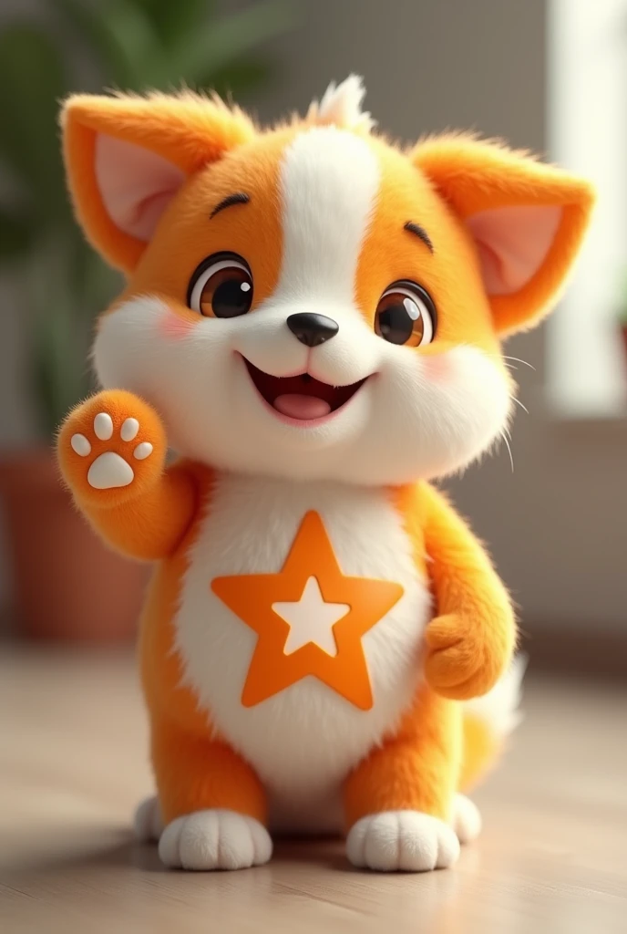 Understand, I am looking for a pet for an AI that has an orange star like the Ria Money Transfer company and that is friendly, that has a presentation like someone from HR and that has a friendly identity, but not to be seen with childish features, but traits of youth